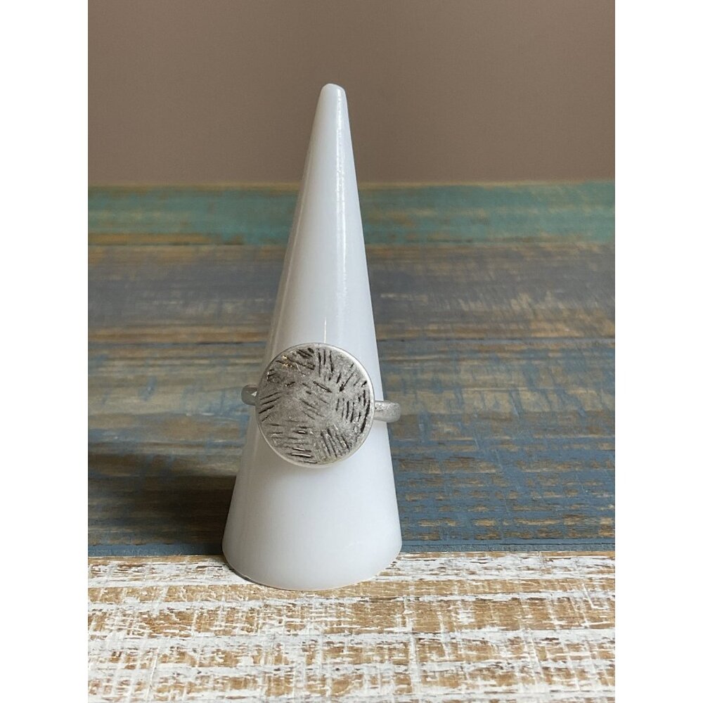 Silver Toned Textured Band Ring Fashion